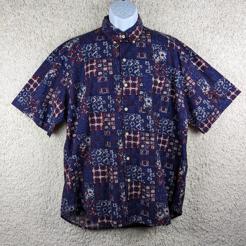 Robert Stock* Men's Short Sleeve Button Down Curved Hem Pocket BOHO Shirt~ Large